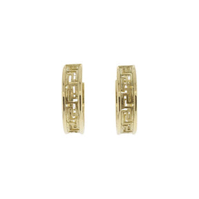 14K Yellow Gold Greek Key Hoop Earrings