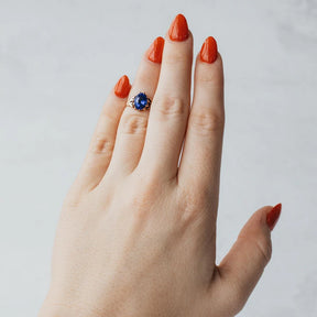 9K Yellow Gold Lab Blue Sapphire Victorian Ring