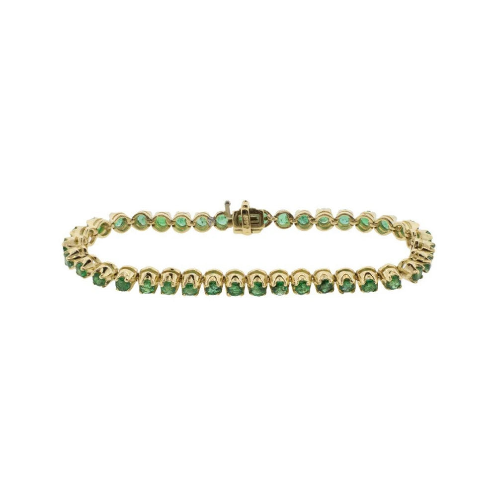 14K Yellow Gold Natural Emerald Tennis Bracelet