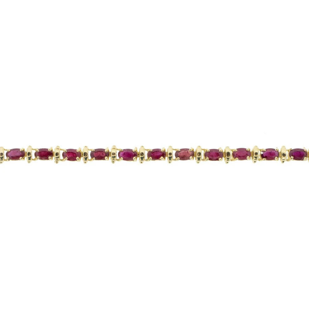14K Yellow Gold Natural Oval Ruby Line Bracelet