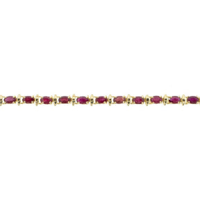 14K Yellow Gold Natural Oval Ruby Line Bracelet