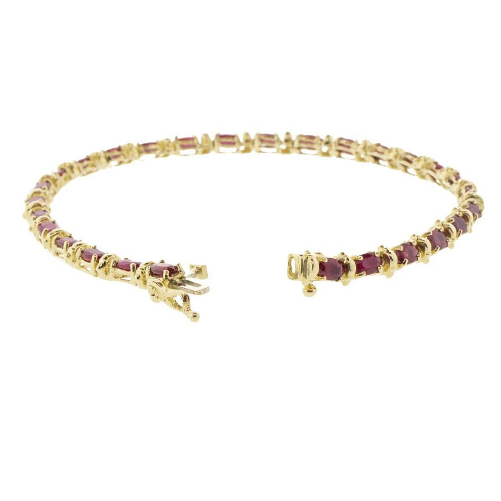 14K Yellow Gold Natural Oval Ruby Line Bracelet
