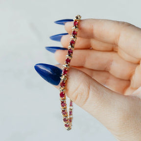 14K Yellow Gold Natural Oval Ruby Line Bracelet
