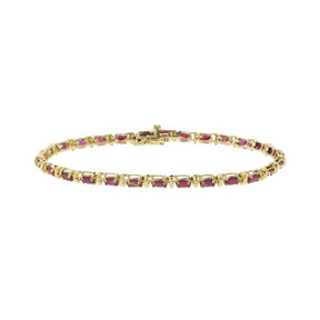 14K Yellow Gold Natural Oval Ruby Line Bracelet