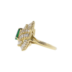 18K Yellow Gold Pear Cut Emerald & Diamond Cluster Cocktail Ring