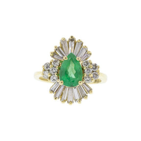 18K Yellow Gold Pear Cut Emerald & Diamond Ring