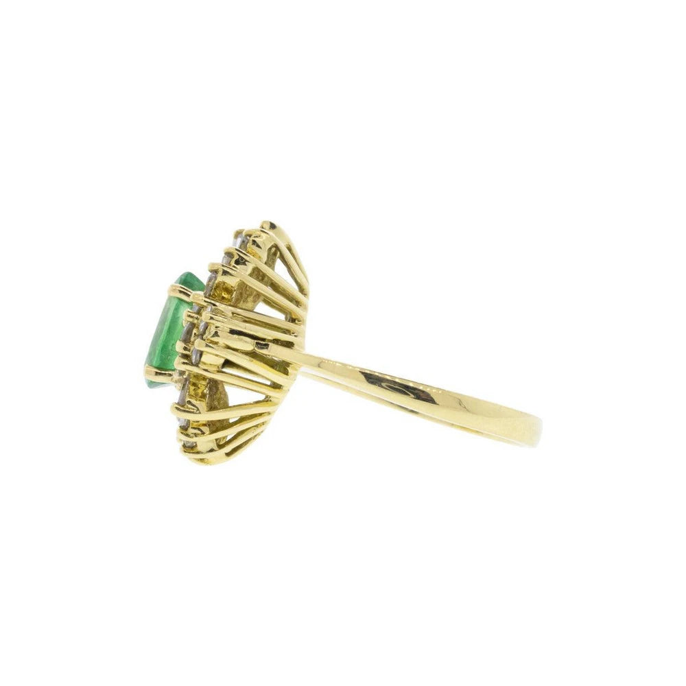 18K Yellow Gold Pear Cut Emerald & Diamond Ring
