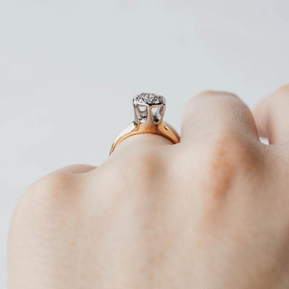 14K Yellow Gold & Platinum Old Mine Cut Diamond Ring