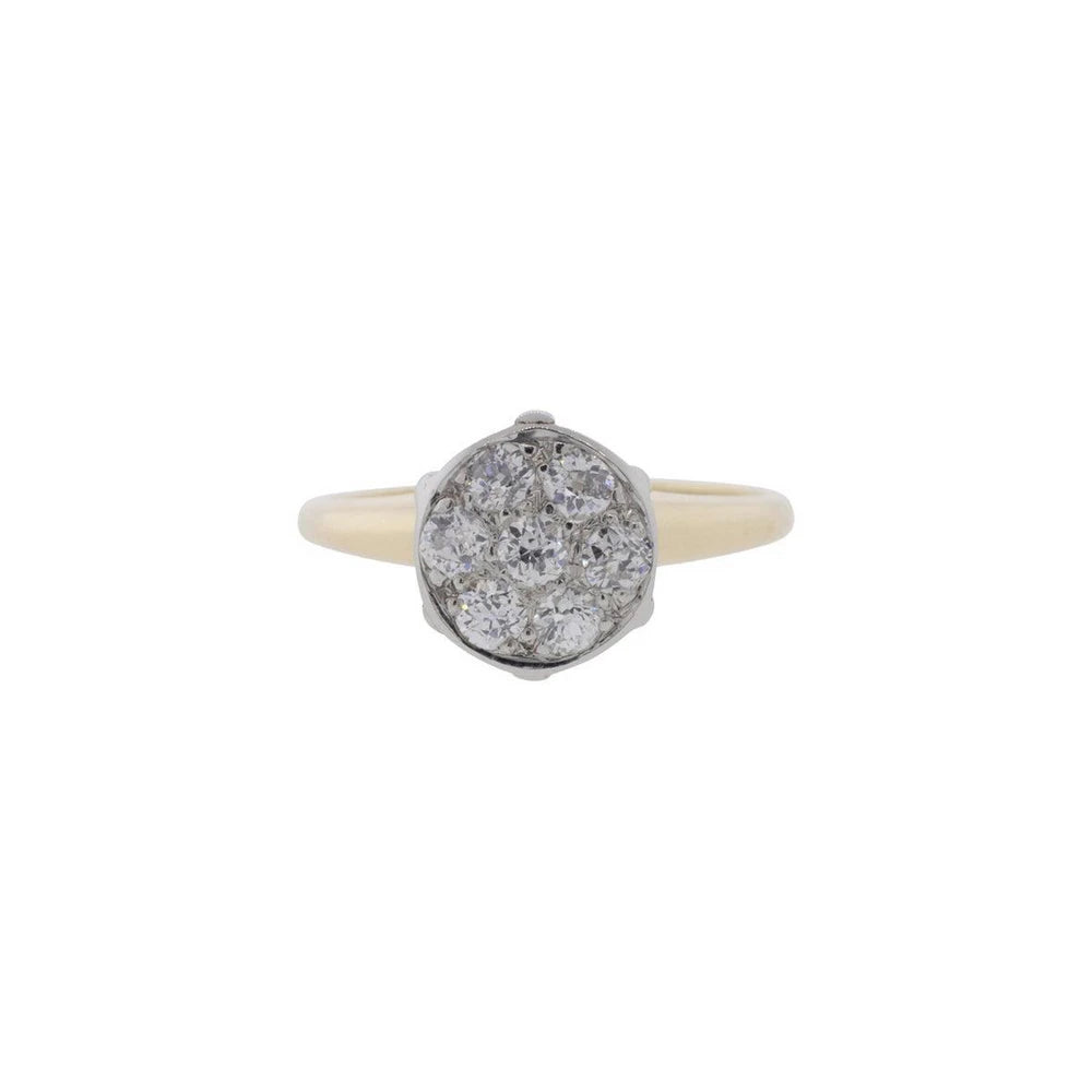 14K Yellow Gold & Platinum Old Mine Cut Diamond Ring