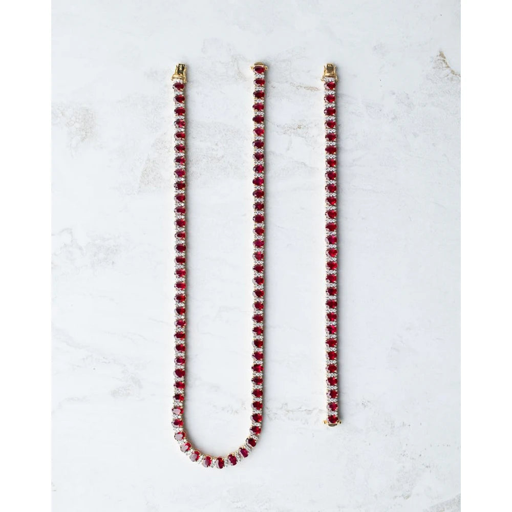 18k Yellow Gold 34.66ctw Ruby and Diamond Necklace