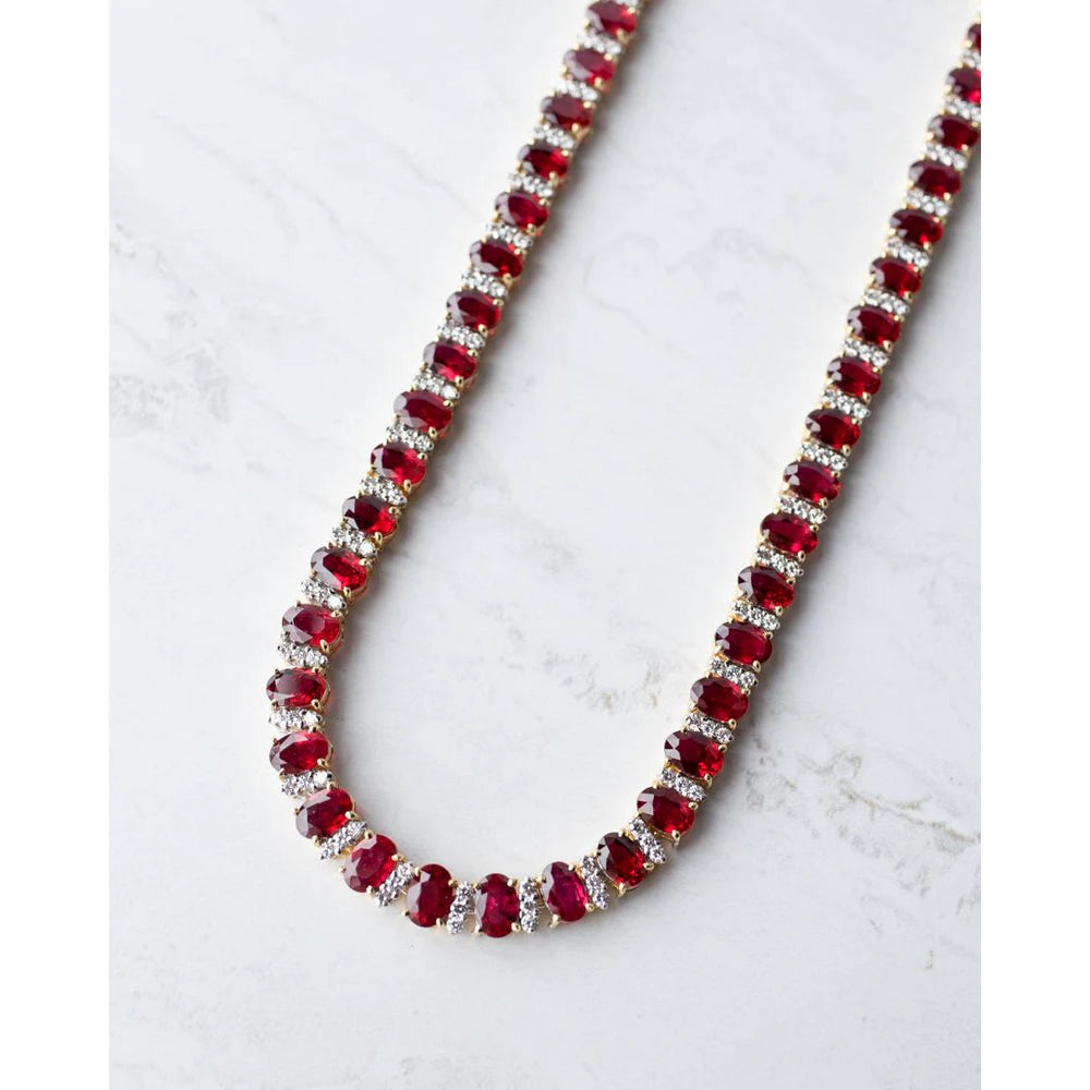 18k Yellow Gold 34.66ctw Ruby and Diamond Necklace