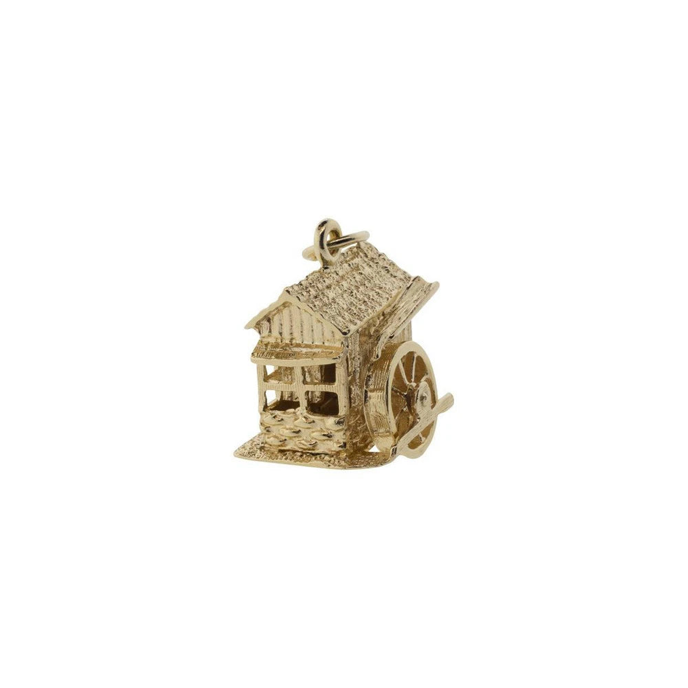 14K Yellow Gold Water Wheel Mill House Charm