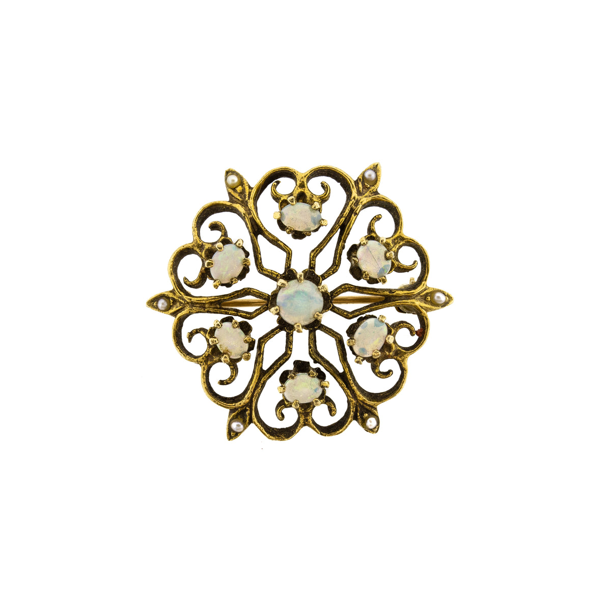 Art Nouveau Opal & Seed Pearl Pin