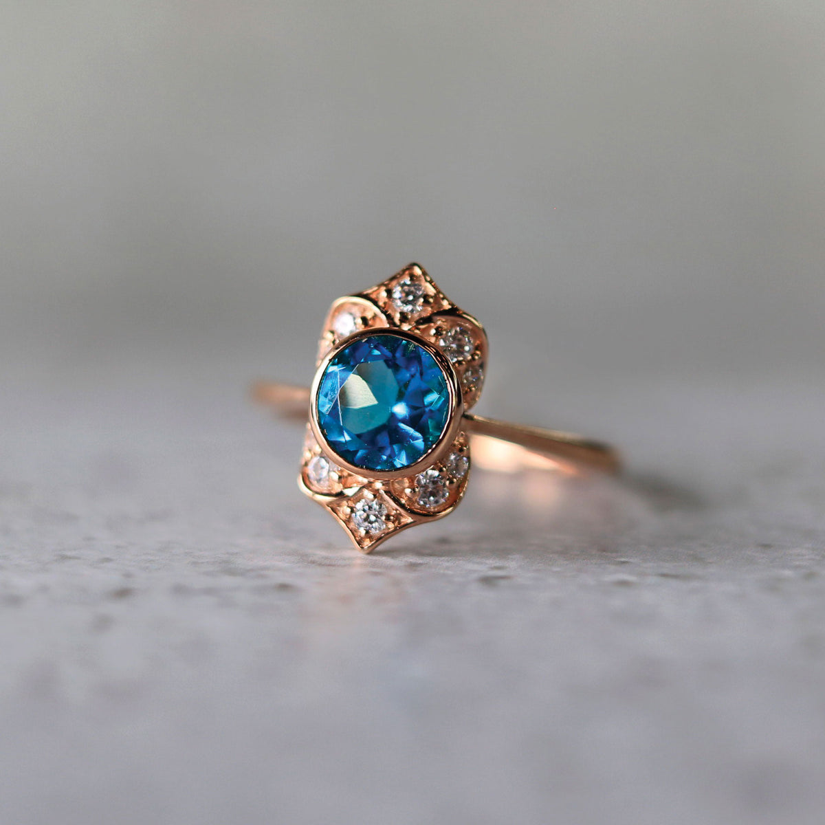 Round Lab-Grown Gemstone Vintage-Inspired 14K Engagement Ring