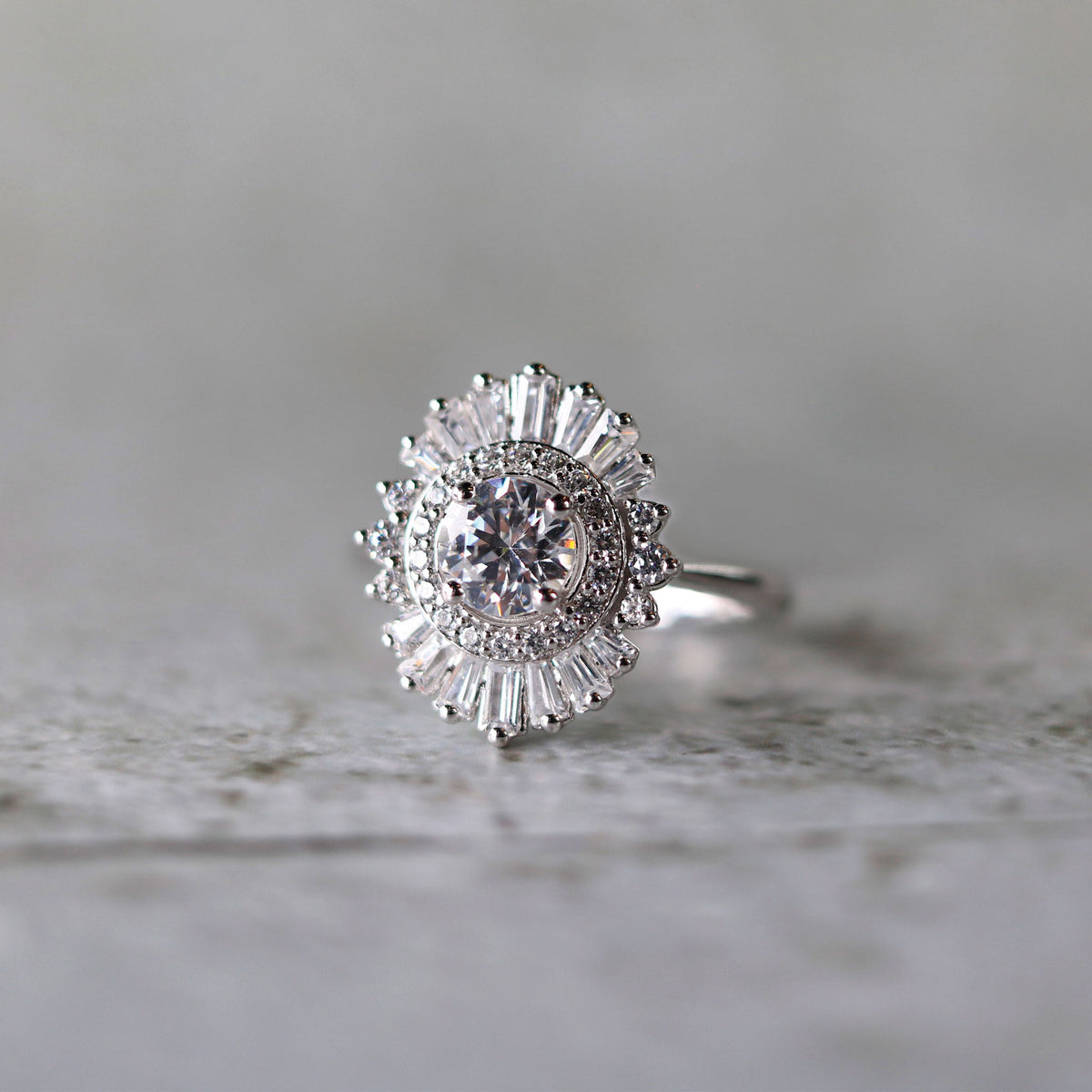 Art Deco Style Diamond Halo 14K White Gold Engagement Ring