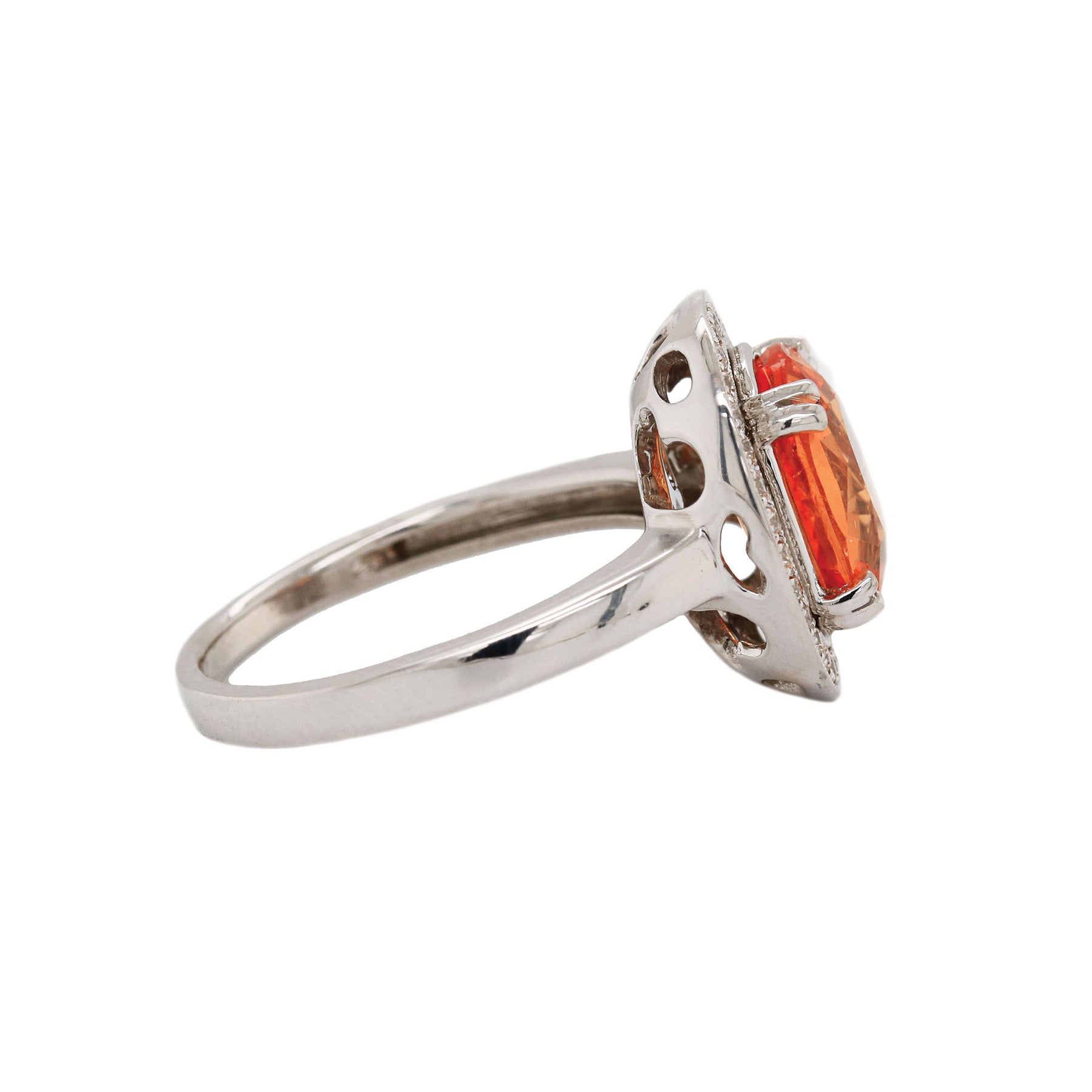 Oval Mandarin Orange Garnet and Diamond Halo Ring