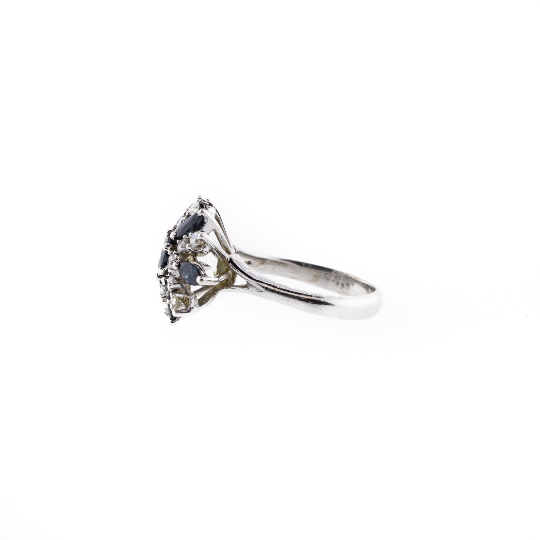 Blue Sapphire & Diamond White Gold Cluster Ring