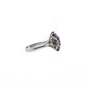 Blue Sapphire & Diamond White Gold Cluster Ring