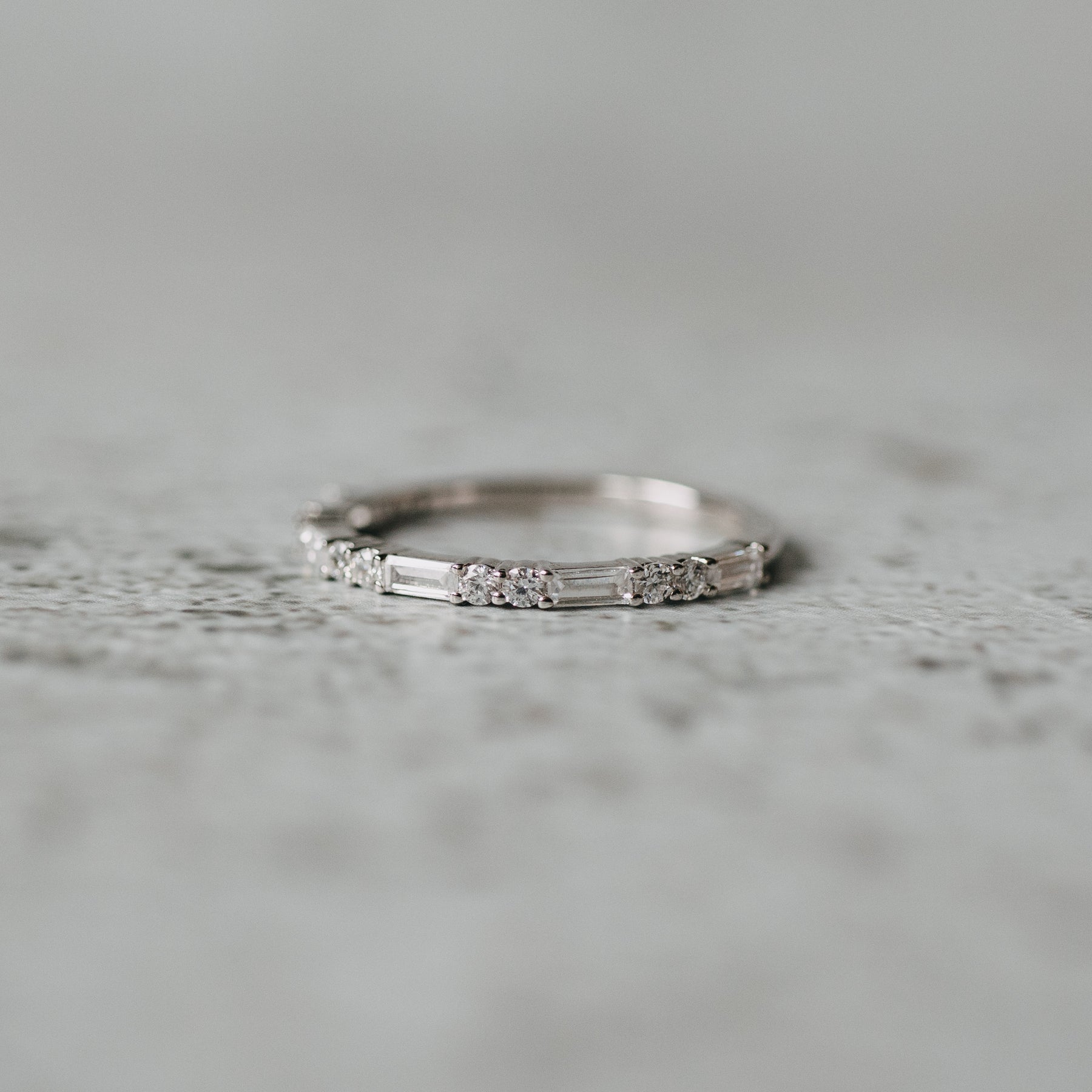 14K White Gold Baguette and Round Diamond Anniversary Band