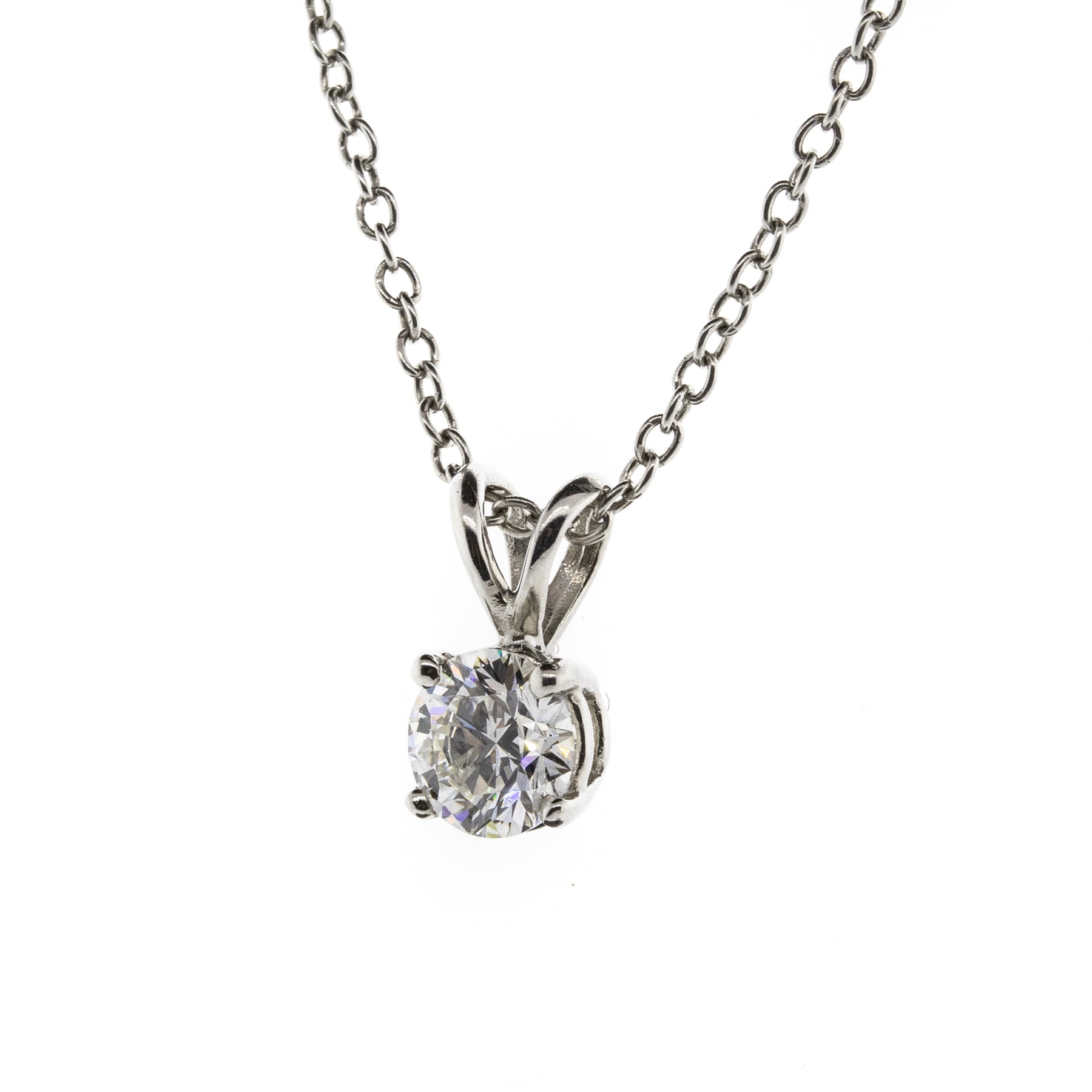 Round Brilliant Diamond Solitaire Platinum Necklace