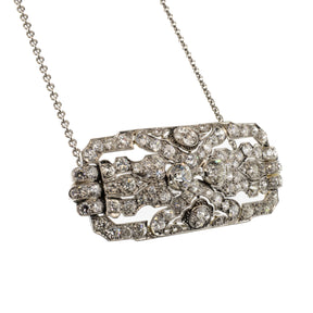 Art Deco Platinum Diamond Brooch Necklace