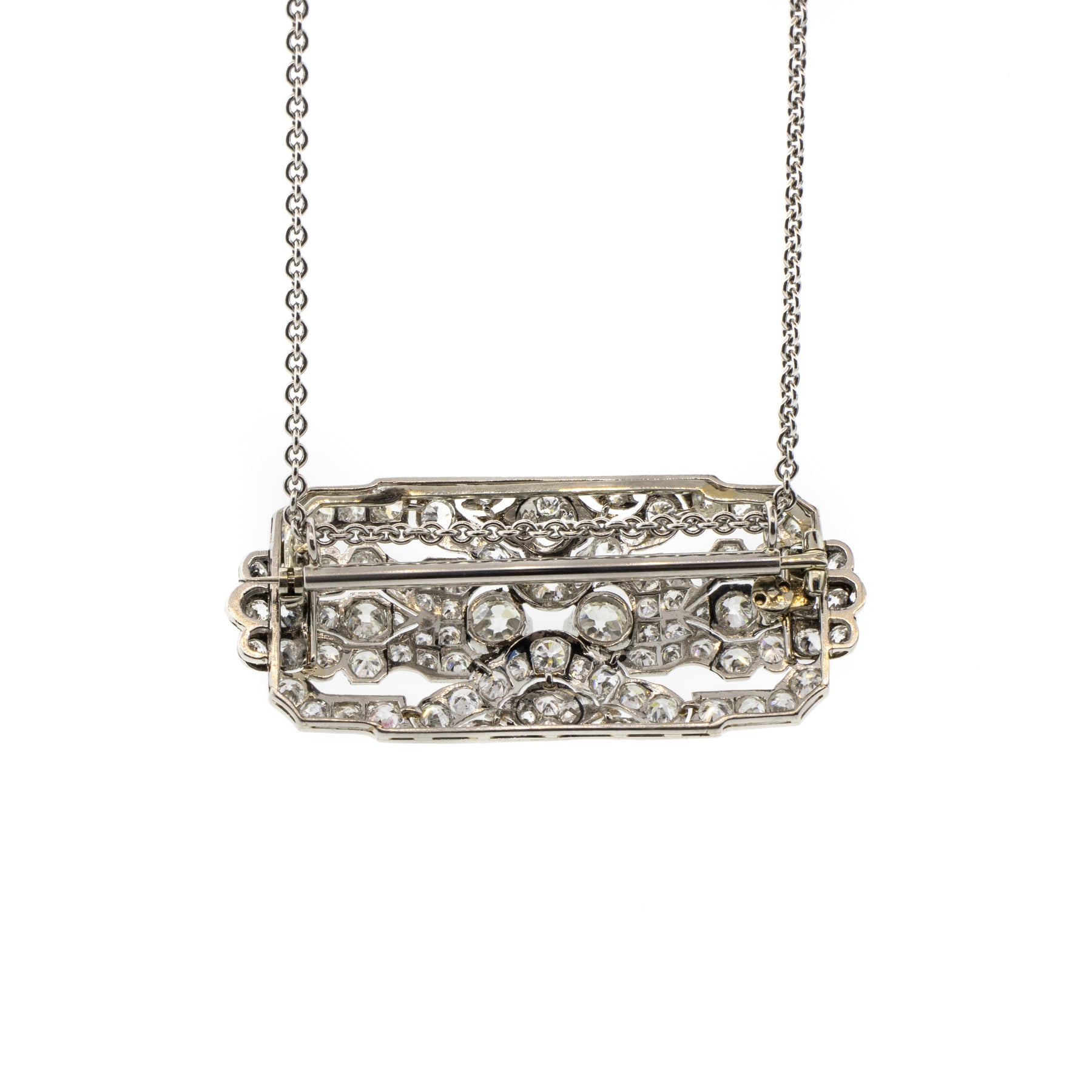 Art Deco Platinum Diamond Brooch Necklace