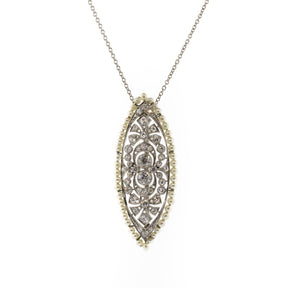 Art Deco Diamond & Pearl Platinum & Yellow Gold Brooch Necklace