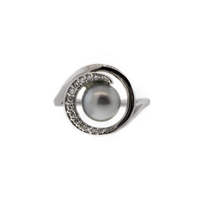 Akoya Pearl & Diamond Swirl White Gold Ring