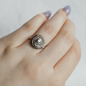 Akoya Pearl & Diamond Swirl White Gold Ring