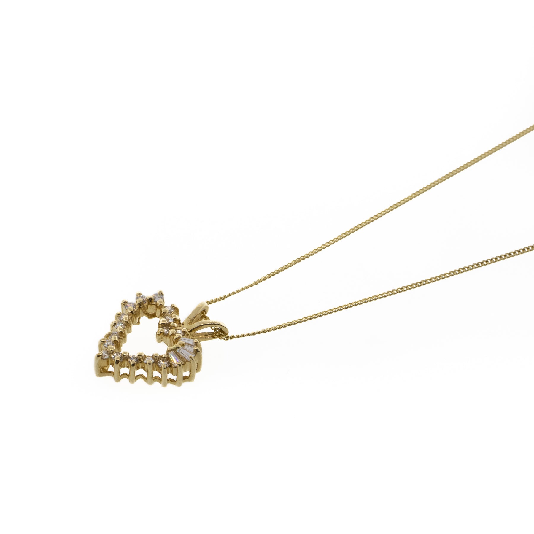 Yellow Gold Diamond Heart Pendant With Curb Chain