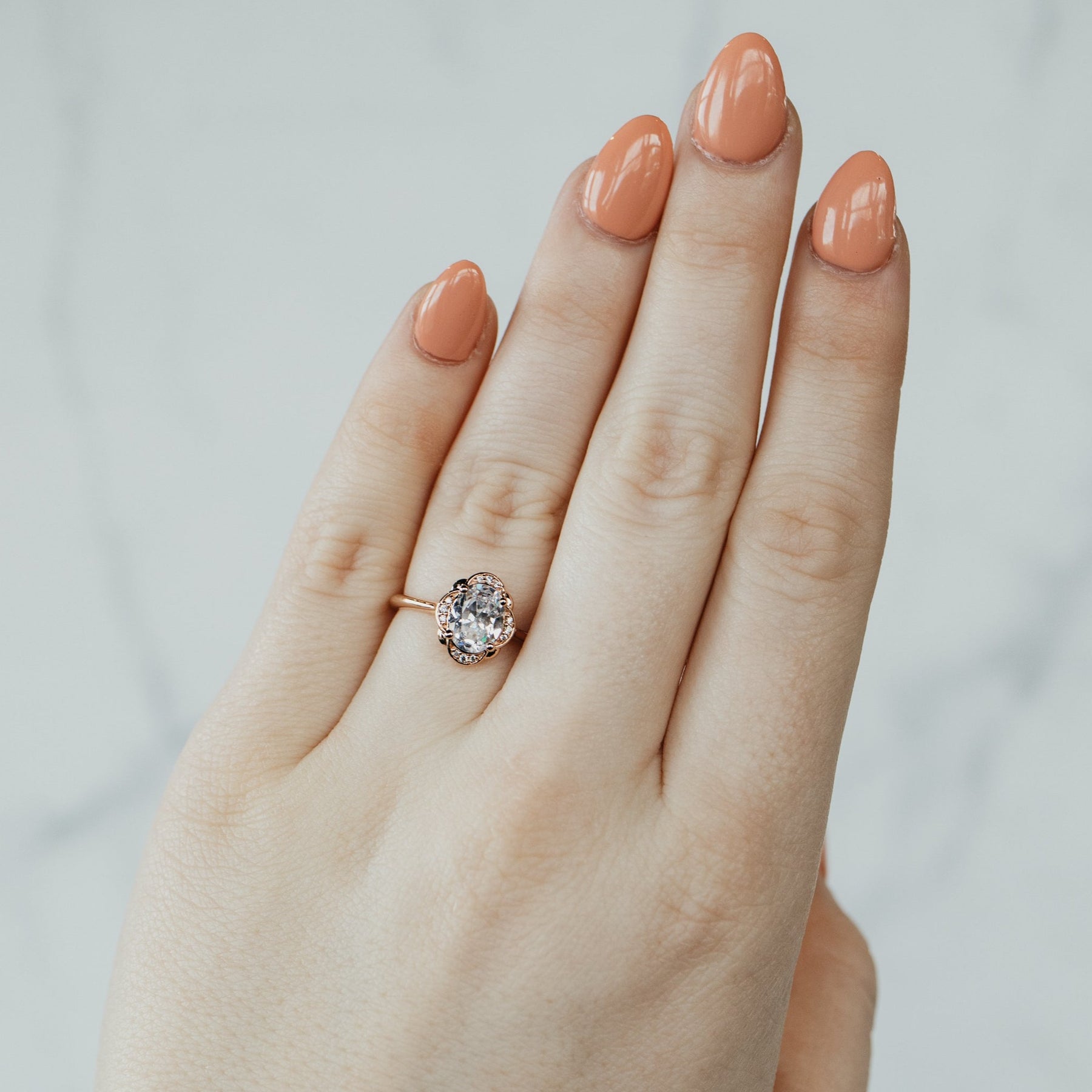 Oval Accented 14K Rose Gold Engagement Ring