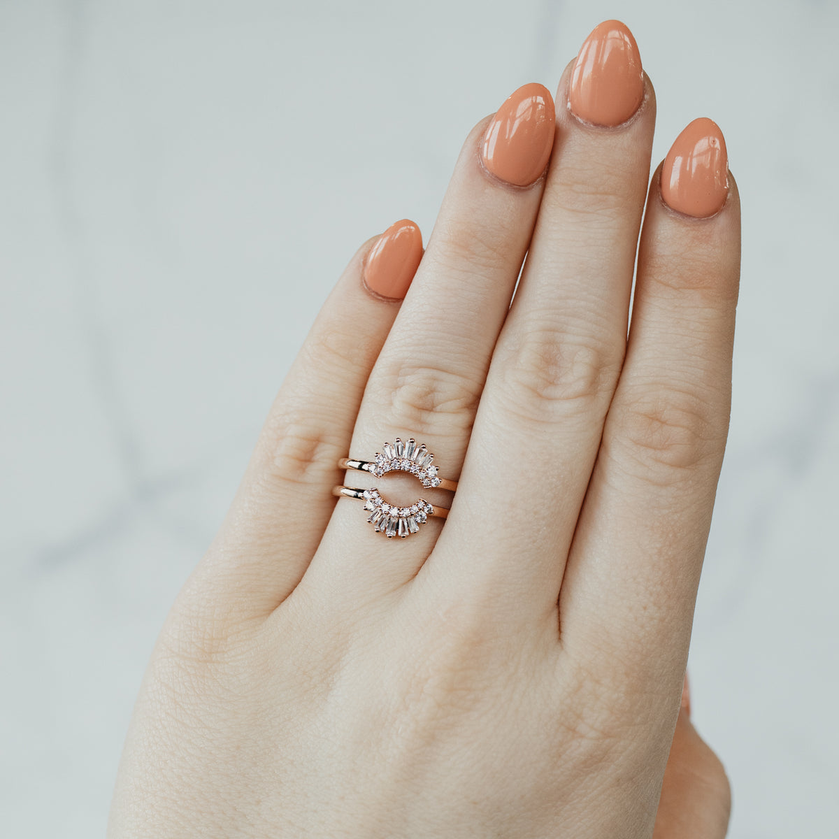 14K Rose Gold Natural Baguette And Round Diamond Ring Guard