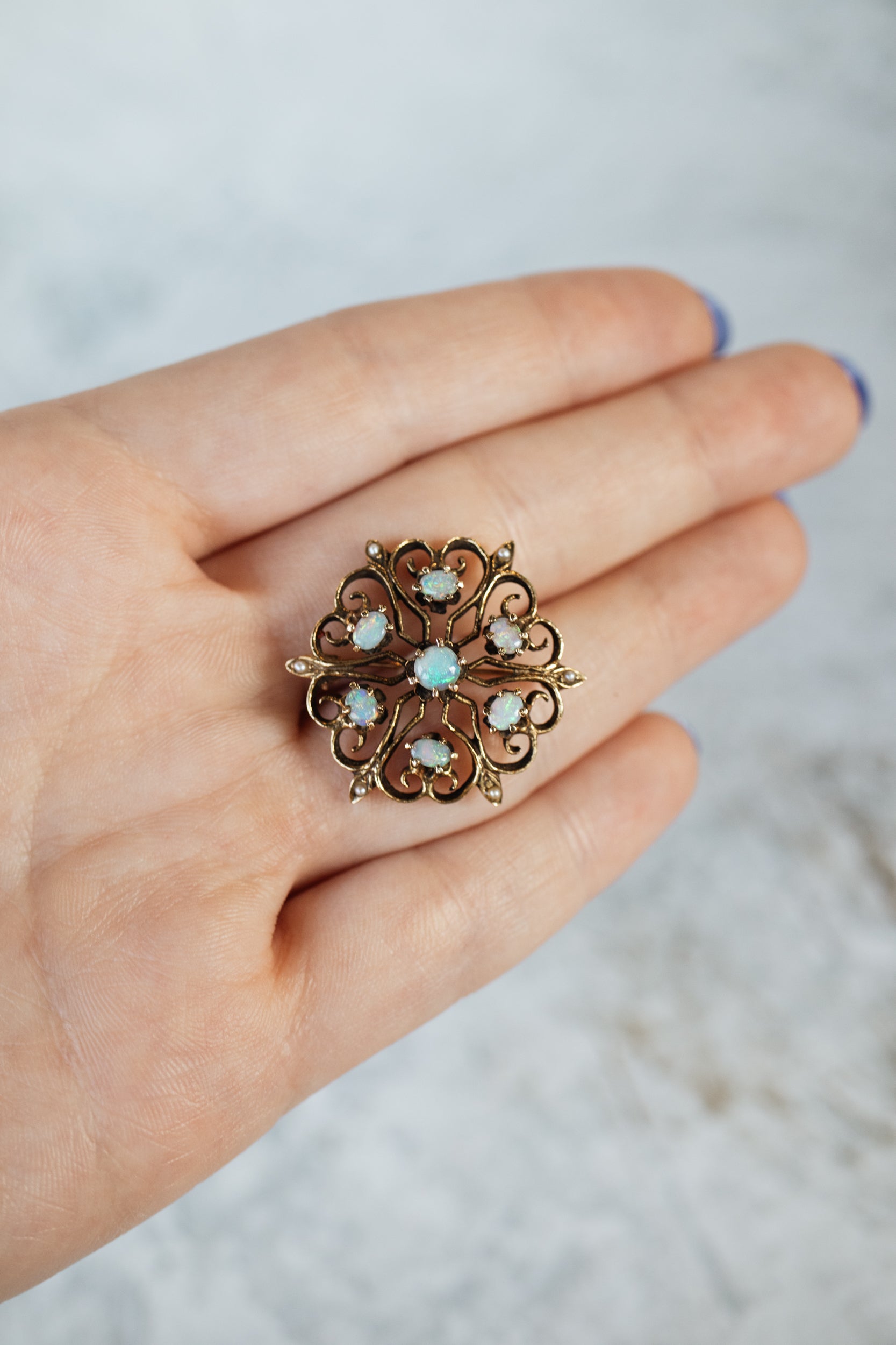 Art Nouveau Opal & Seed Pearl Pin