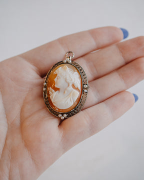 Victorian Pearl and Shell Cameo Pin & Pendant