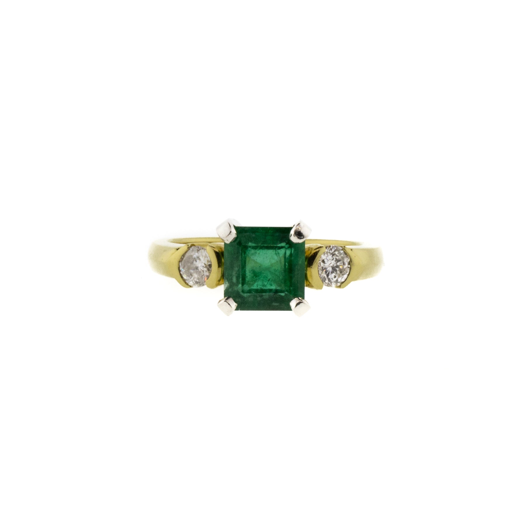 Square Cut Natural Emerald & Diamond Ring