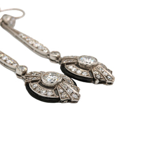 Art Deco Era Diamond & Black Enamel Dangle Earrings