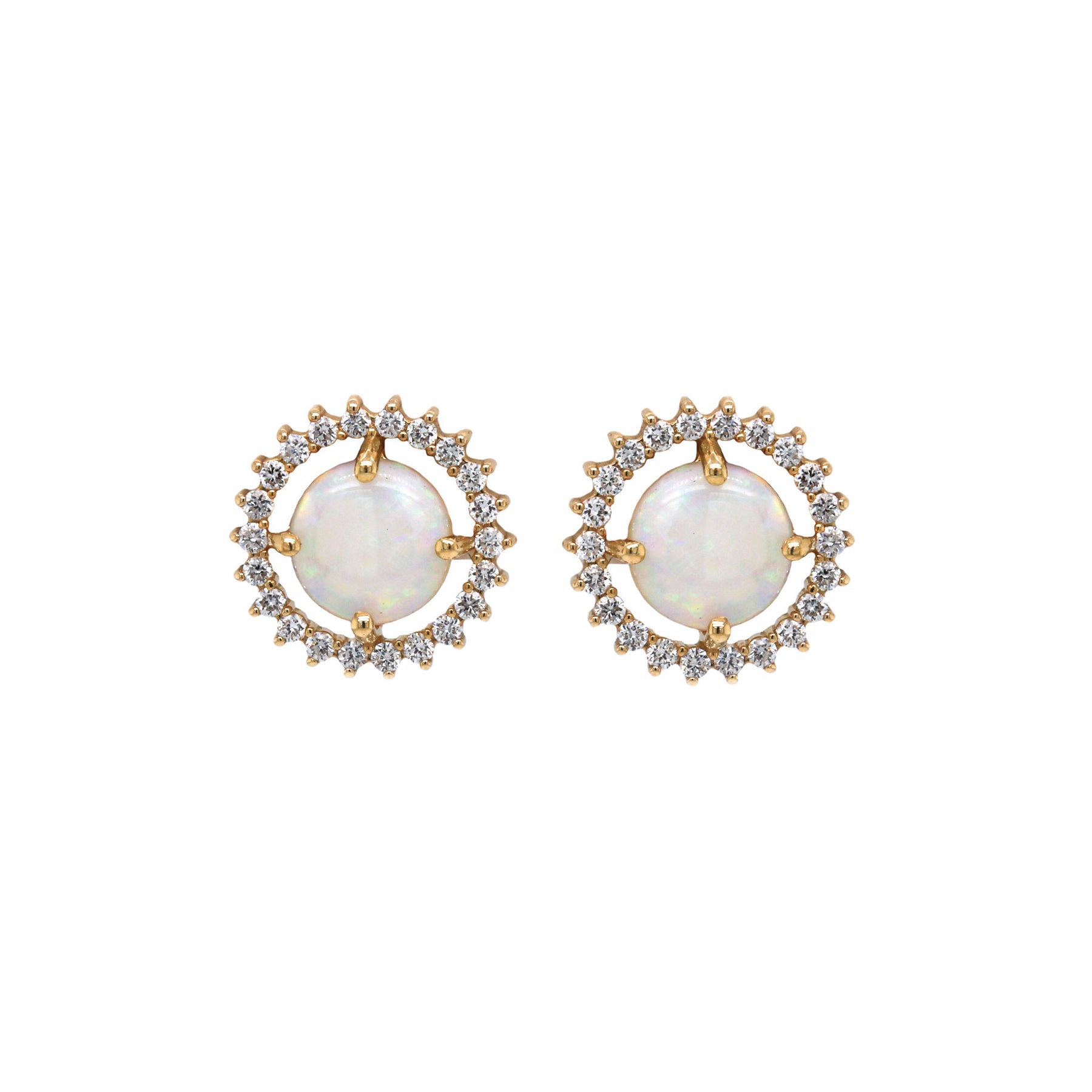 Round Opal & Diamond Halo Stud Earrings