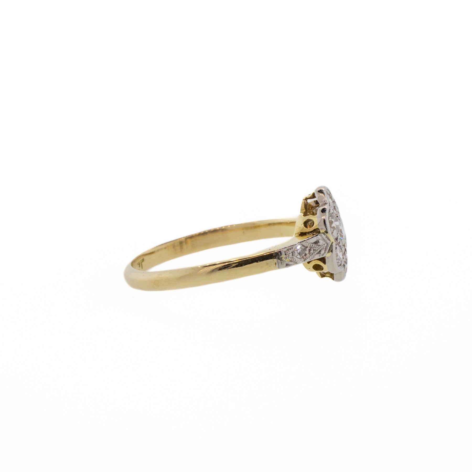 Yellow Gold and Platinum Victorian Diamond Cluster Flower Ring