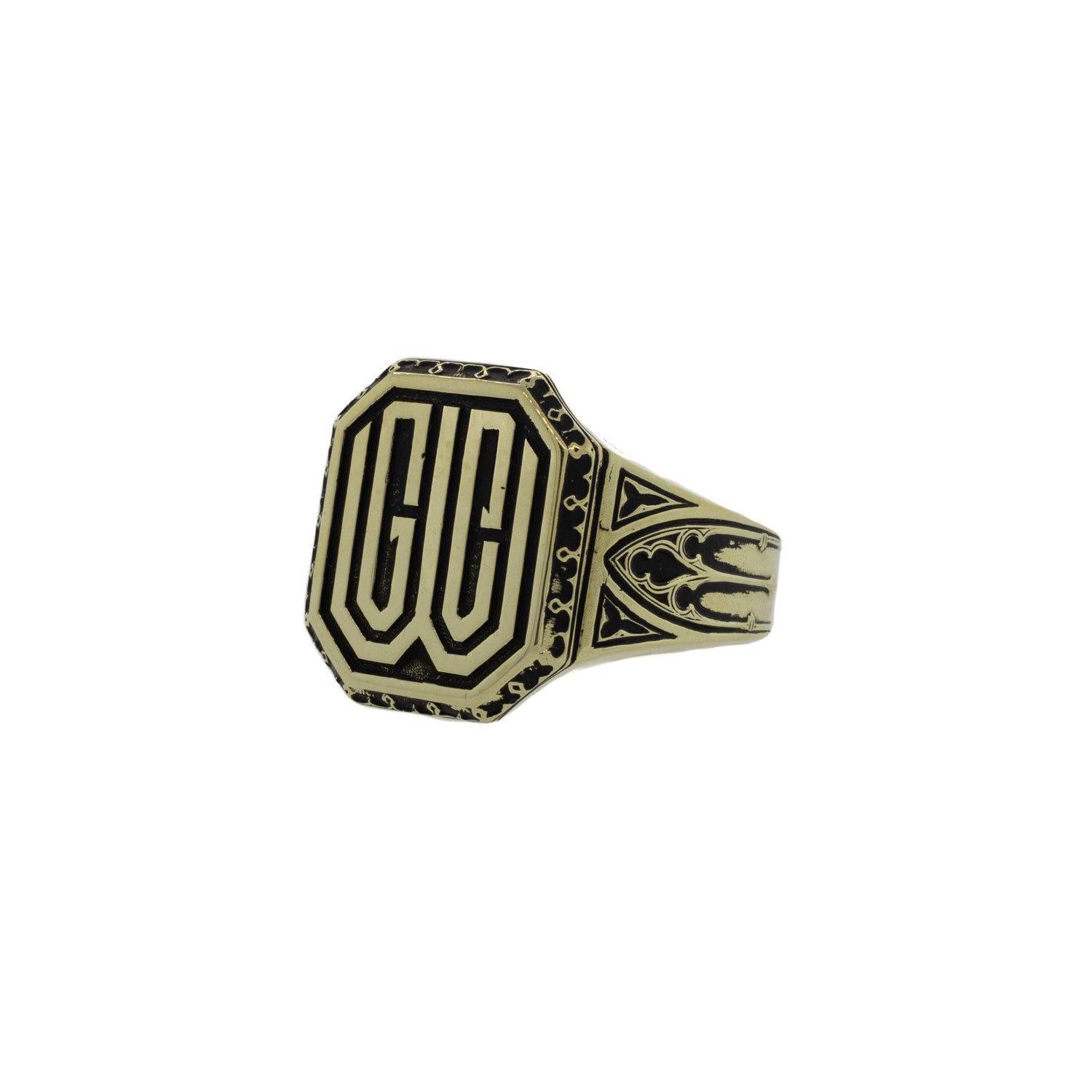 Yellow Gold Antiqued Signet Ring "GCW"