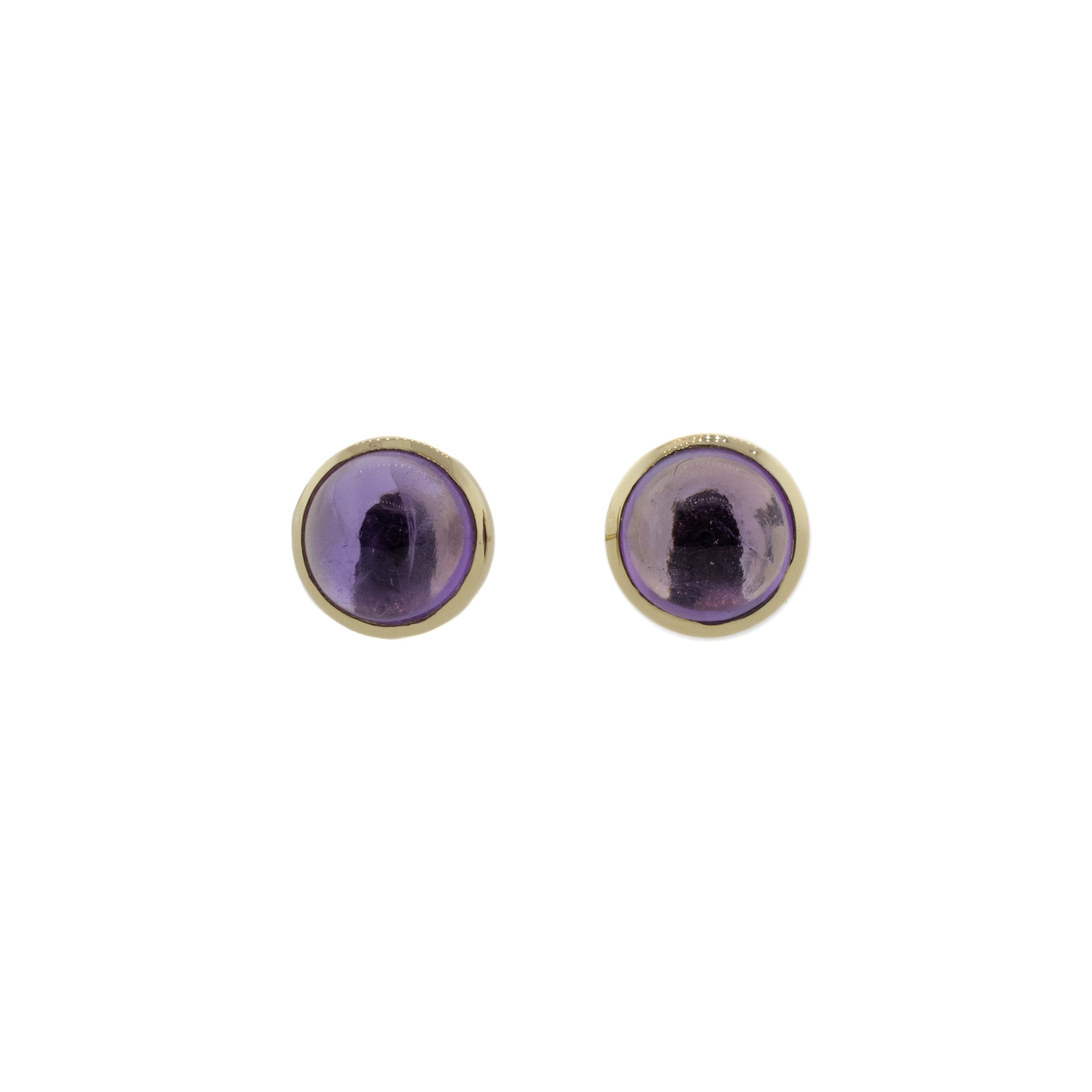 Round Cabochon Amethyst Bezel Stud Earrings