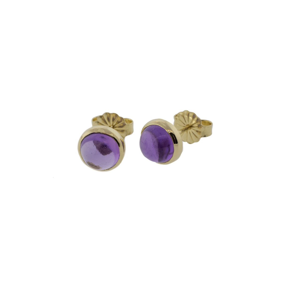Round Cabochon Amethyst Bezel Stud Earrings