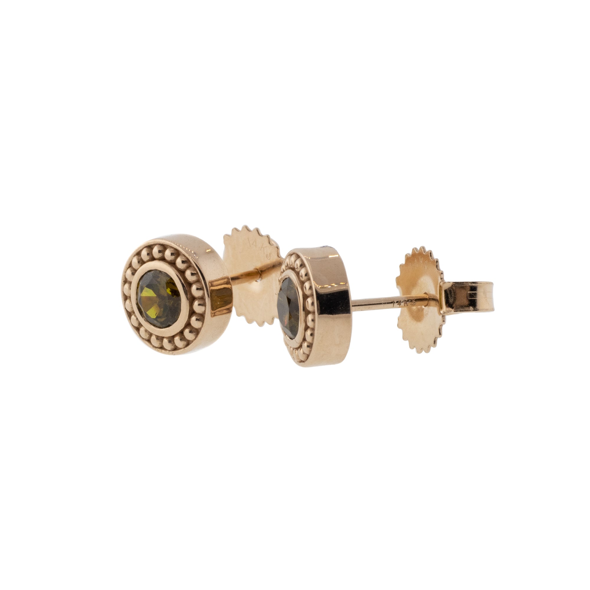 Round Andradite Garnet and Rose Gold Stud Earrings