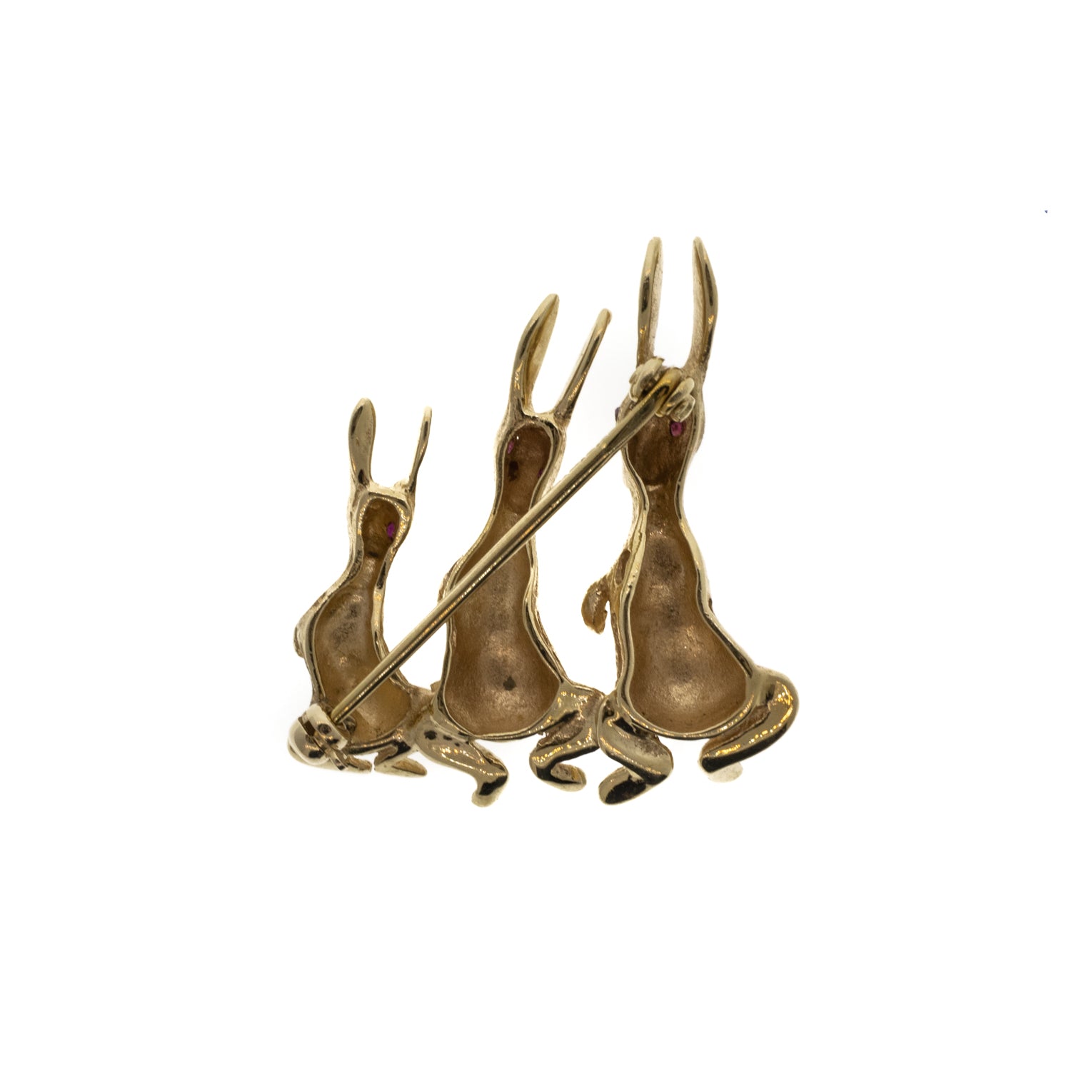 Three Rabbit Natural Ruby Pin/Brooch