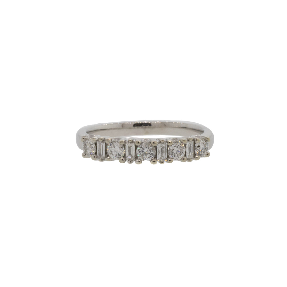 Baguette and Round Diamond White Gold Band