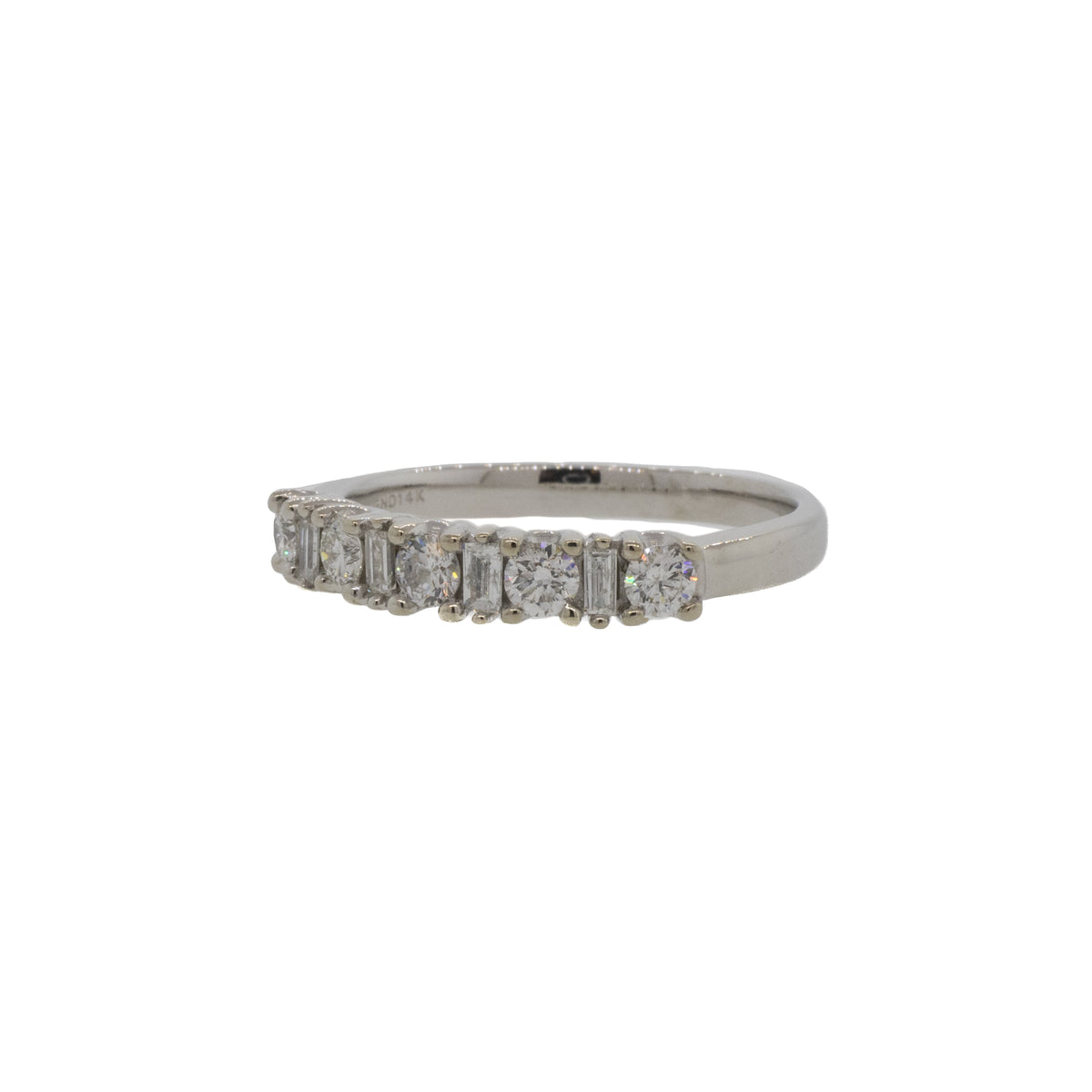 Baguette and Round Diamond White Gold Band
