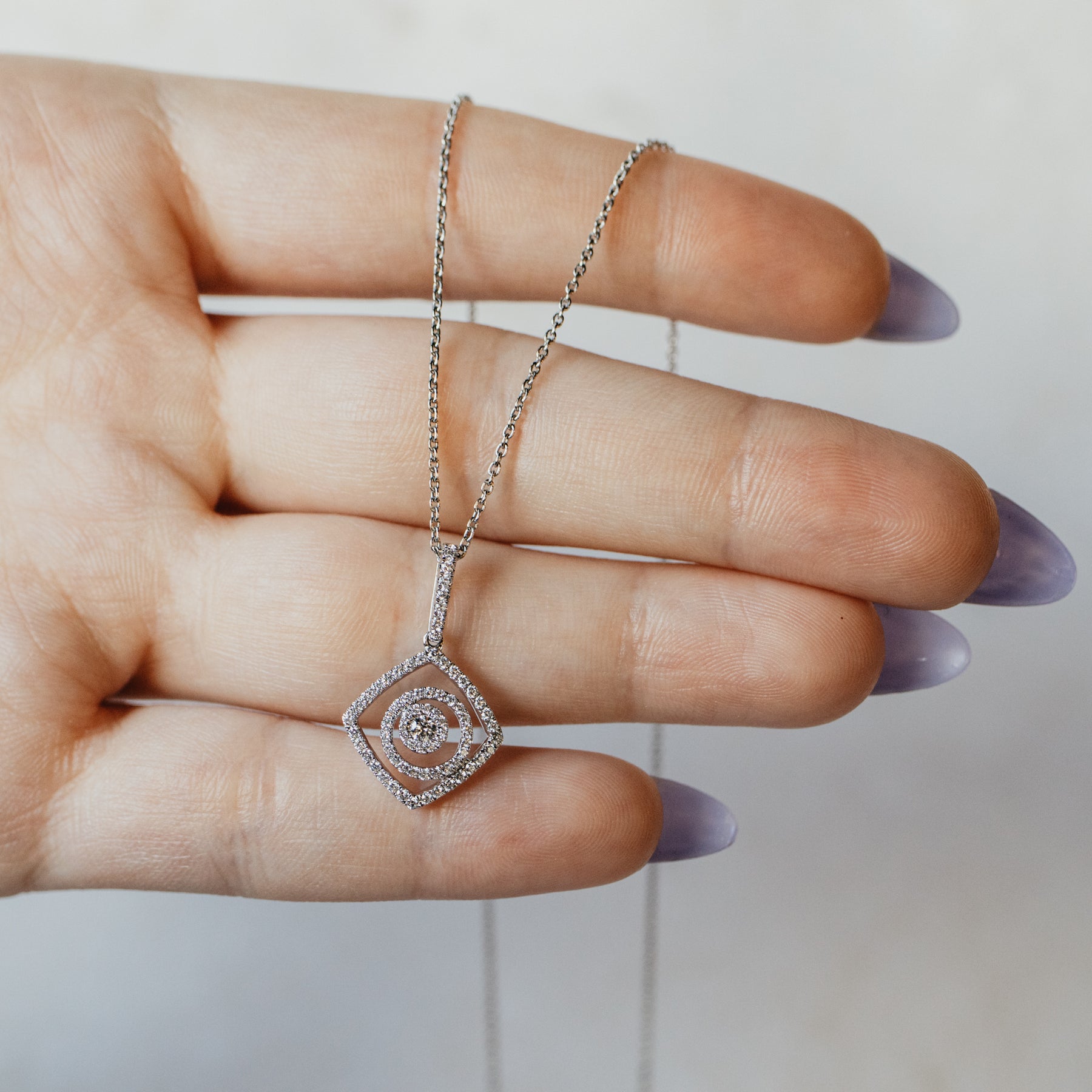 Geometric Swirl White Gold Diamond Pendant Necklace