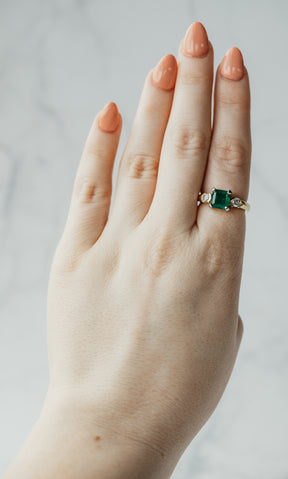Square Cut Natural Emerald & Diamond Ring