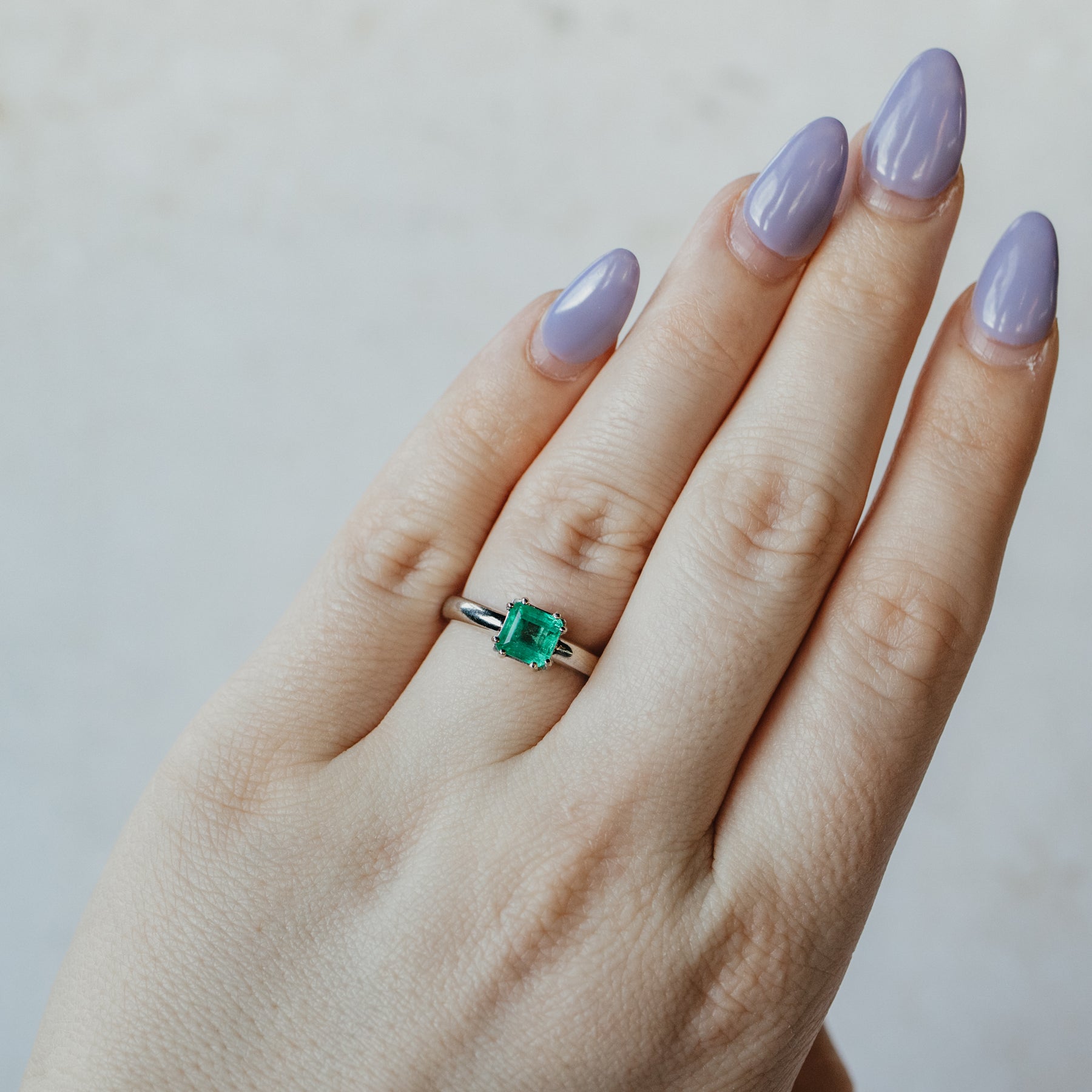 Colombian Emerald Ring, Brilliant Cut Emerald Engagement Rings in 18k