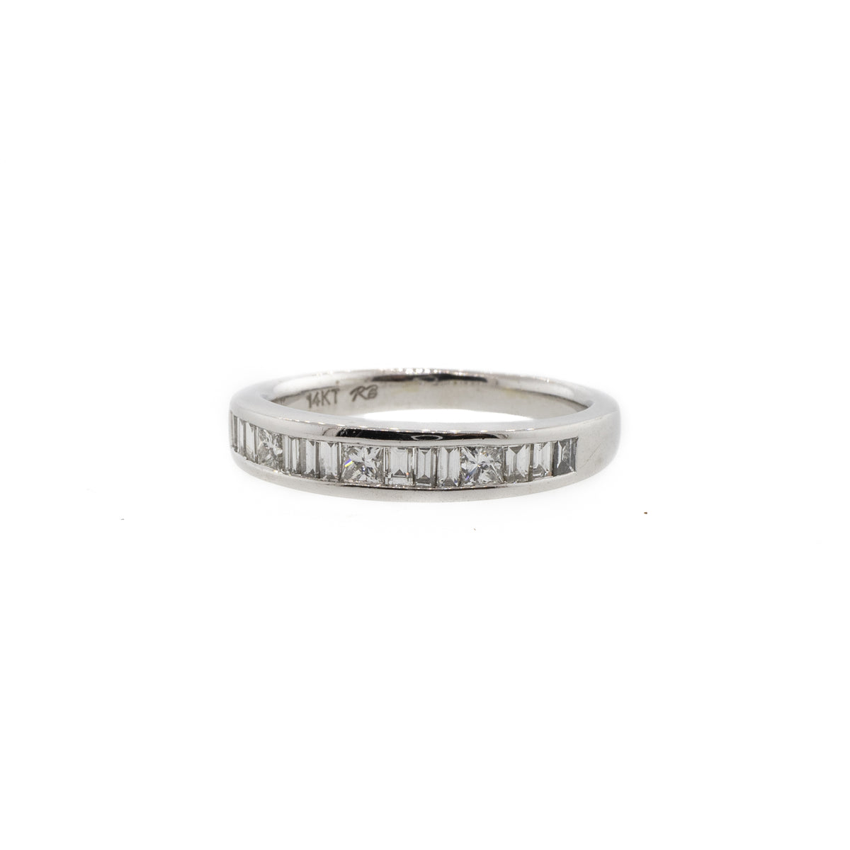 Baguette And Princess Cut White Gold Diamond Band