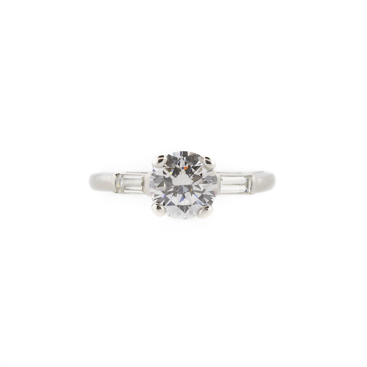 Art Deco Three Stone Round Brilliant & Baguette Diamond Ring